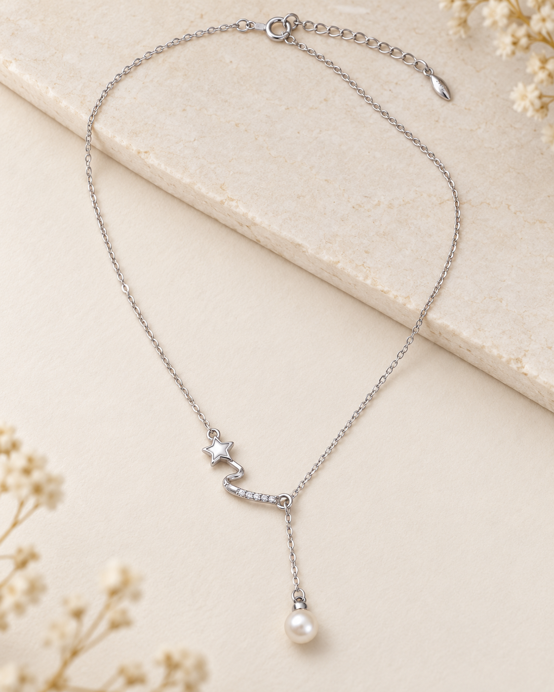 Collier femme argent 925 S925 étoile filante et perle blanche pendante — photo 3