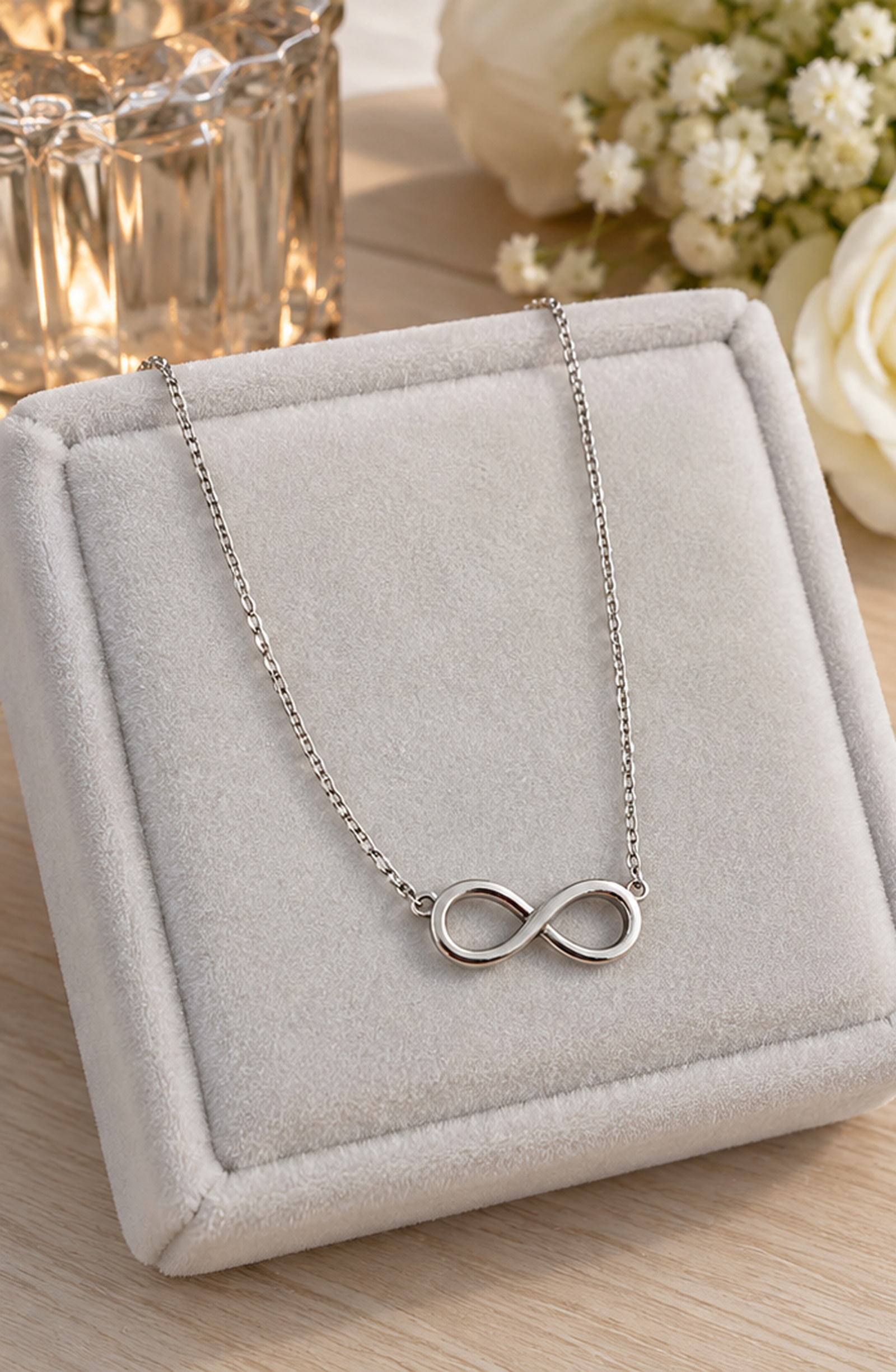 Collier infini en argent 925 – Chaîne fine, symbole éternité