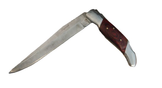 Couteau pliant marqué Laguiole – Manche rouge veiné – Étui marron — photo 4